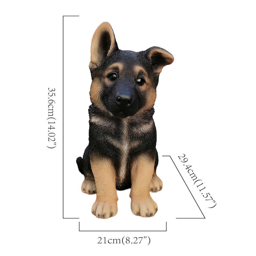 Adorable Shepherd Pup: Polyresin Figurine in Black and Brown