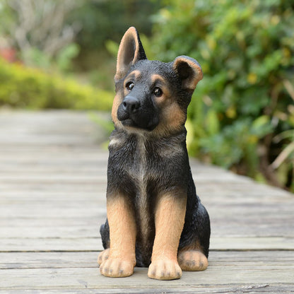 Adorable Shepherd Pup: Polyresin Figurine in Black and Brown