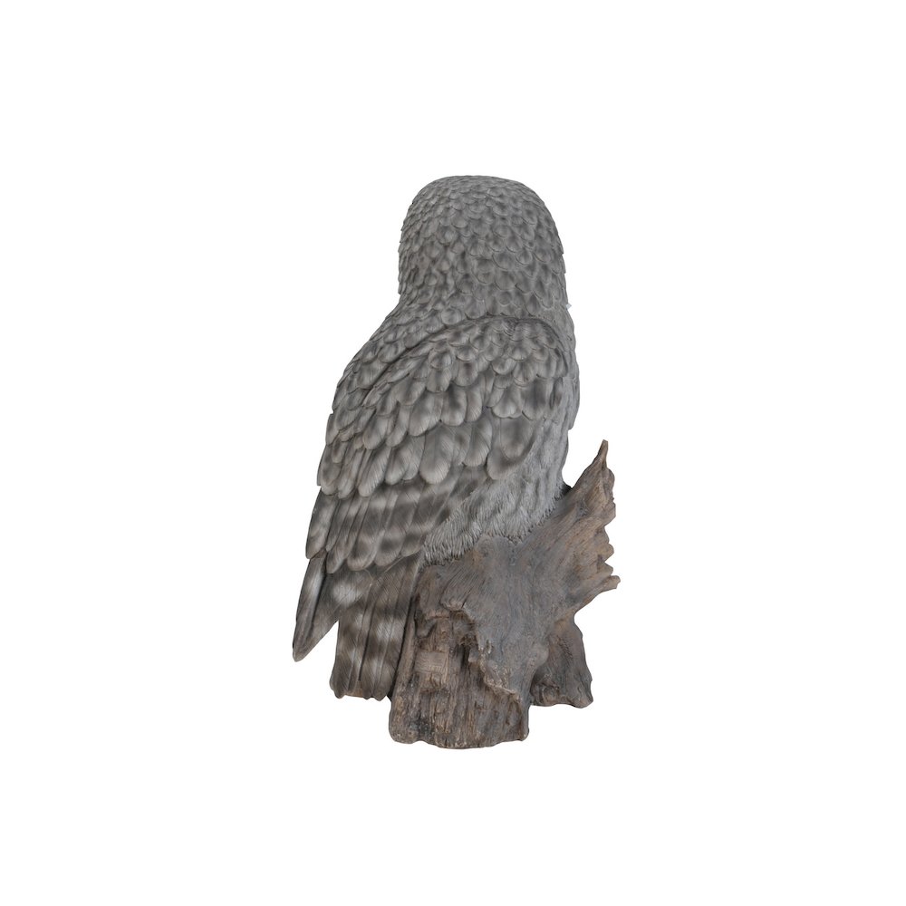 Grey Owl On Stump Statue