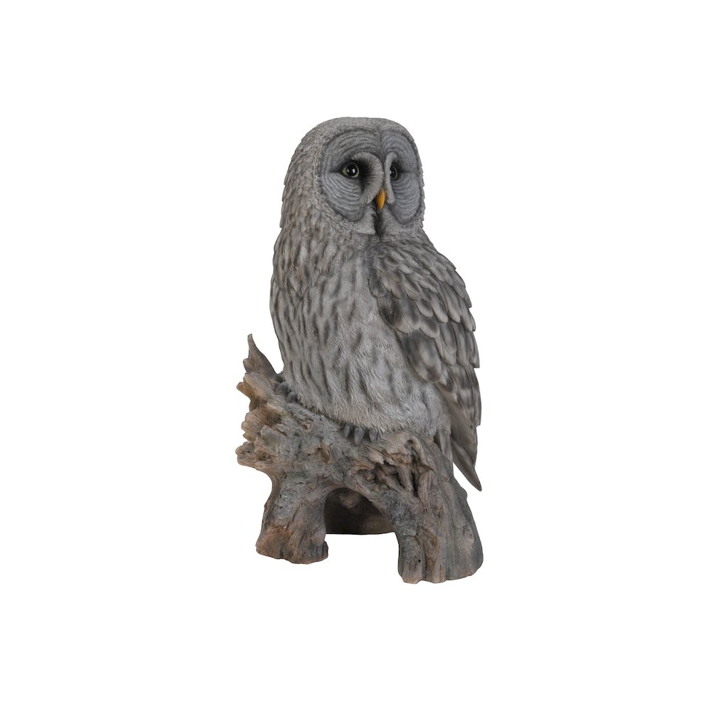 Grey Owl On Stump Statue