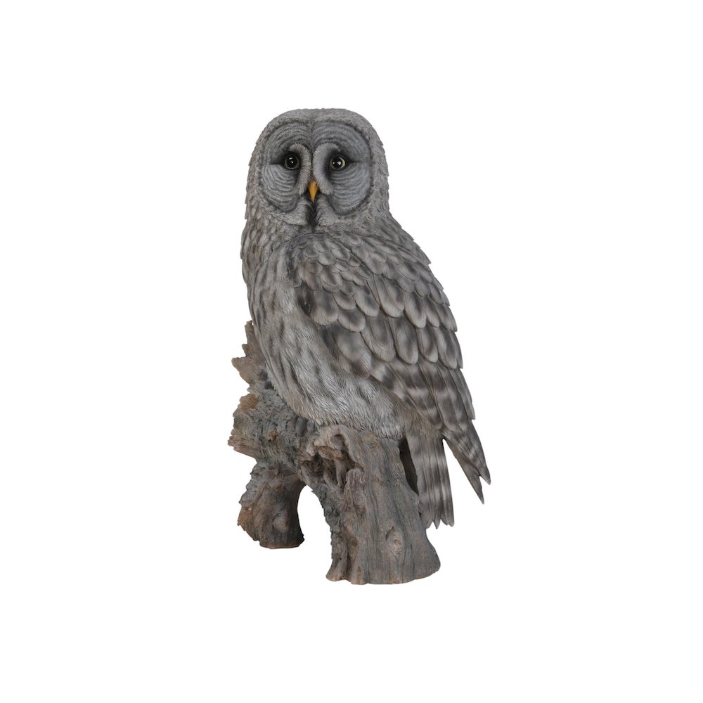 Grey Owl On Stump Statue
