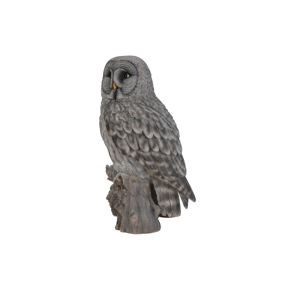 Grey Owl On Stump Statue