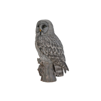 Grey Owl On Stump Statue