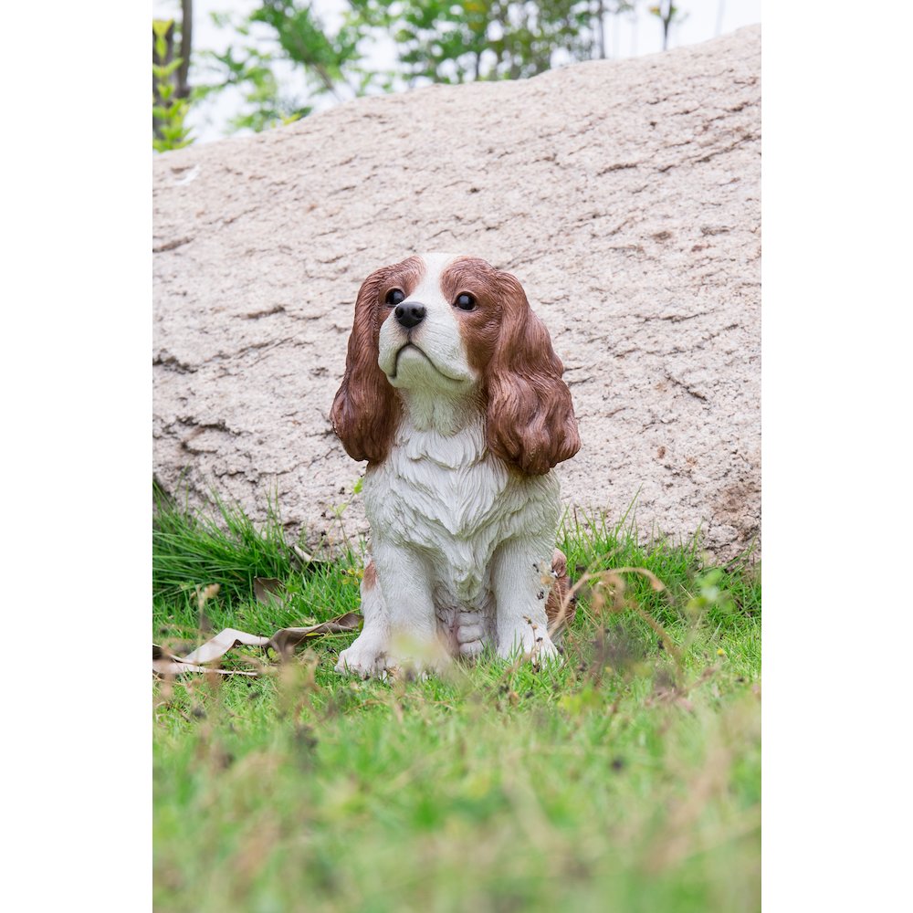 Brown/White King Charles Spaniel Sitting Statue