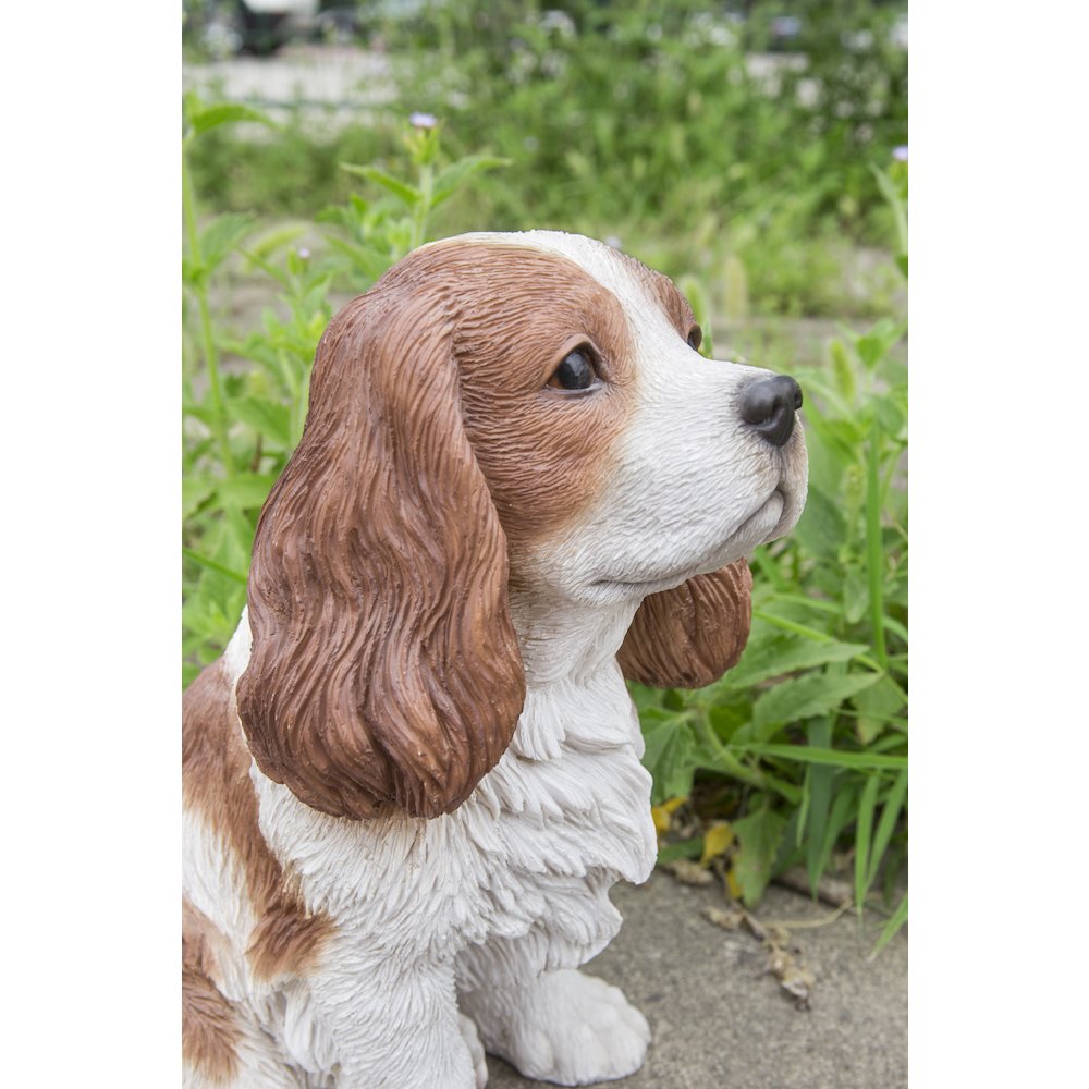 Brown/White King Charles Spaniel Sitting Statue