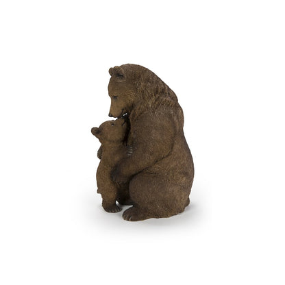Cuddling Mother And Baby Bear Garden Statue - Brown