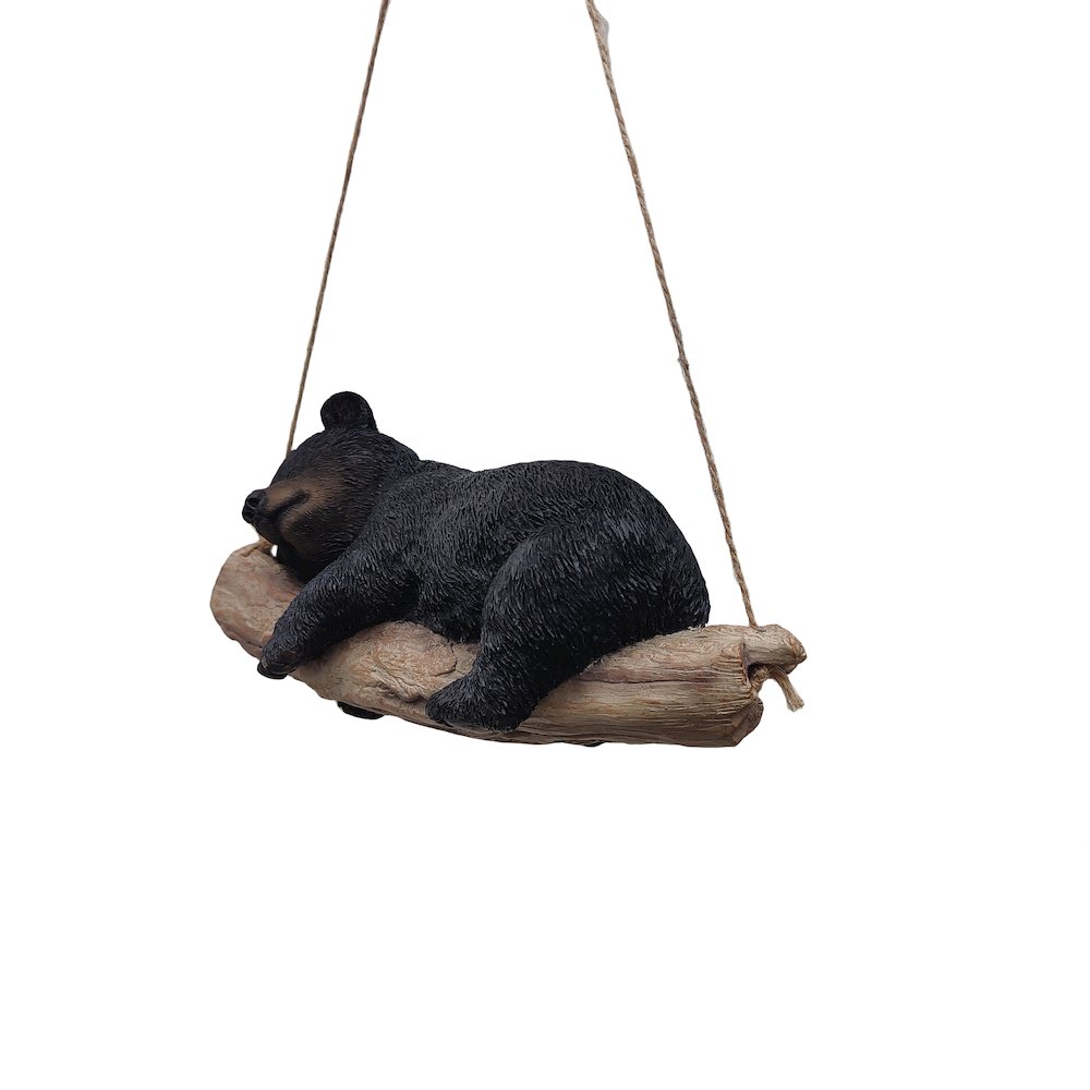 Suspended Cub Serenity: Striking Black Hanging Bear Polyresin Figurine