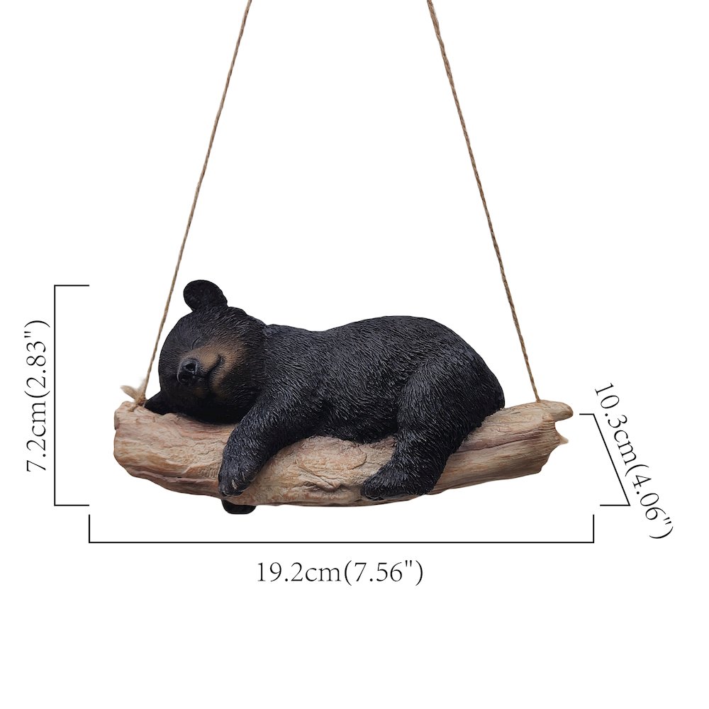 Suspended Cub Serenity: Striking Black Hanging Bear Polyresin Figurine