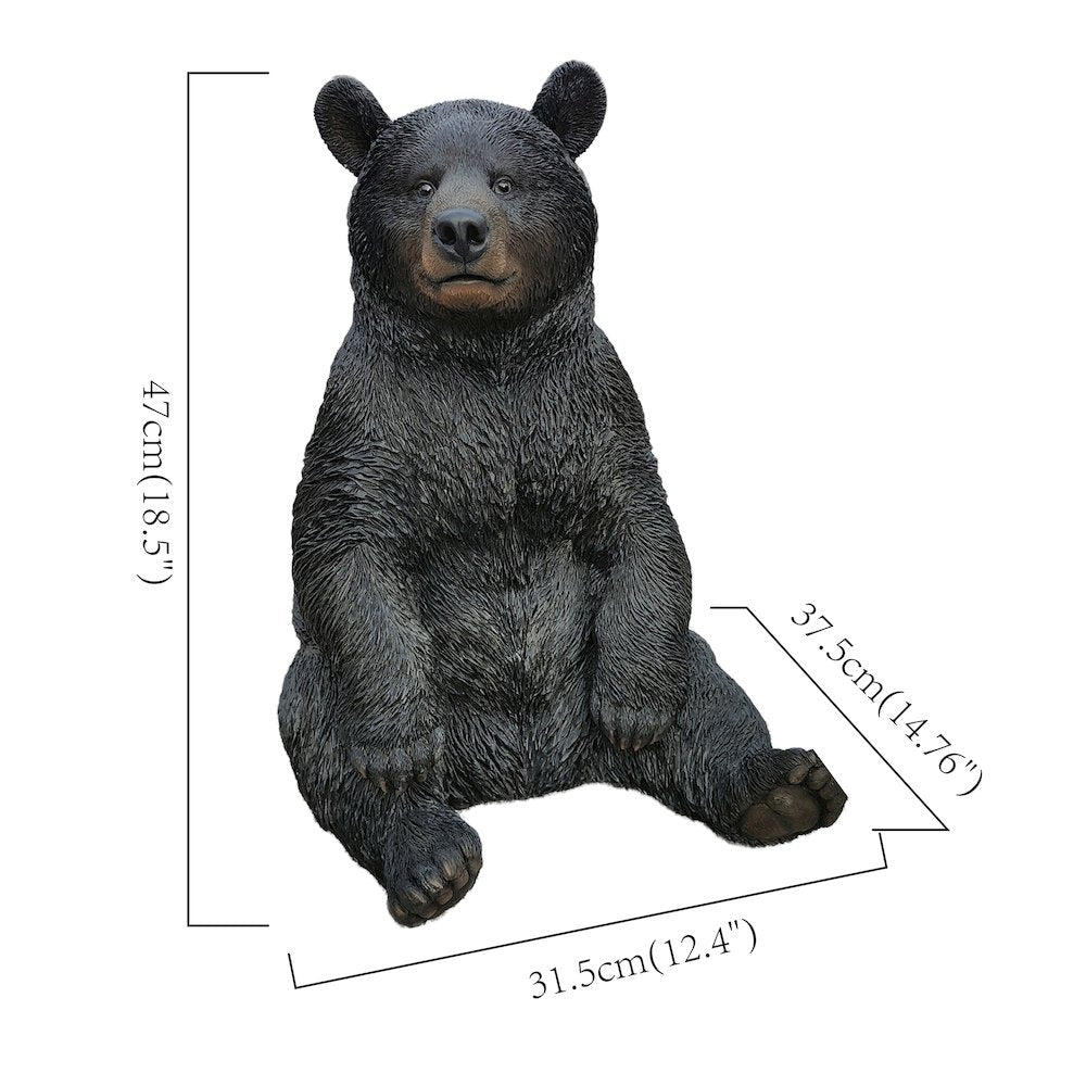 Onyx Guardian: Majestic Black Polyresin Sitting Bear Figurine