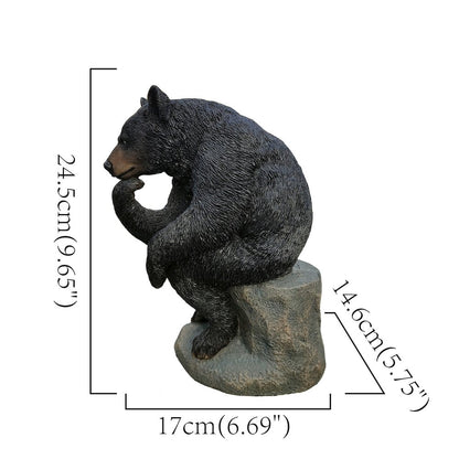 Onyx Contemplation: Intriguing Black Polyresin Thinking Bear Figurine