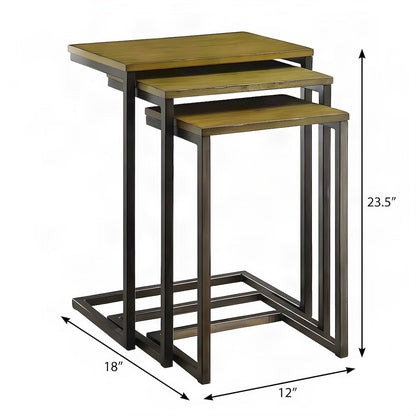 FurniFact Nesting Tables with Mango Wood Tops, Harvest Oak, Aged Iron
