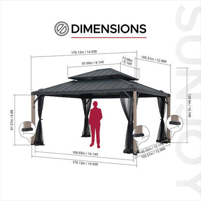 13 ft. x 15 ft. Cedar Framed Hard Top Gazebo with Solar Powered LED Lighting
