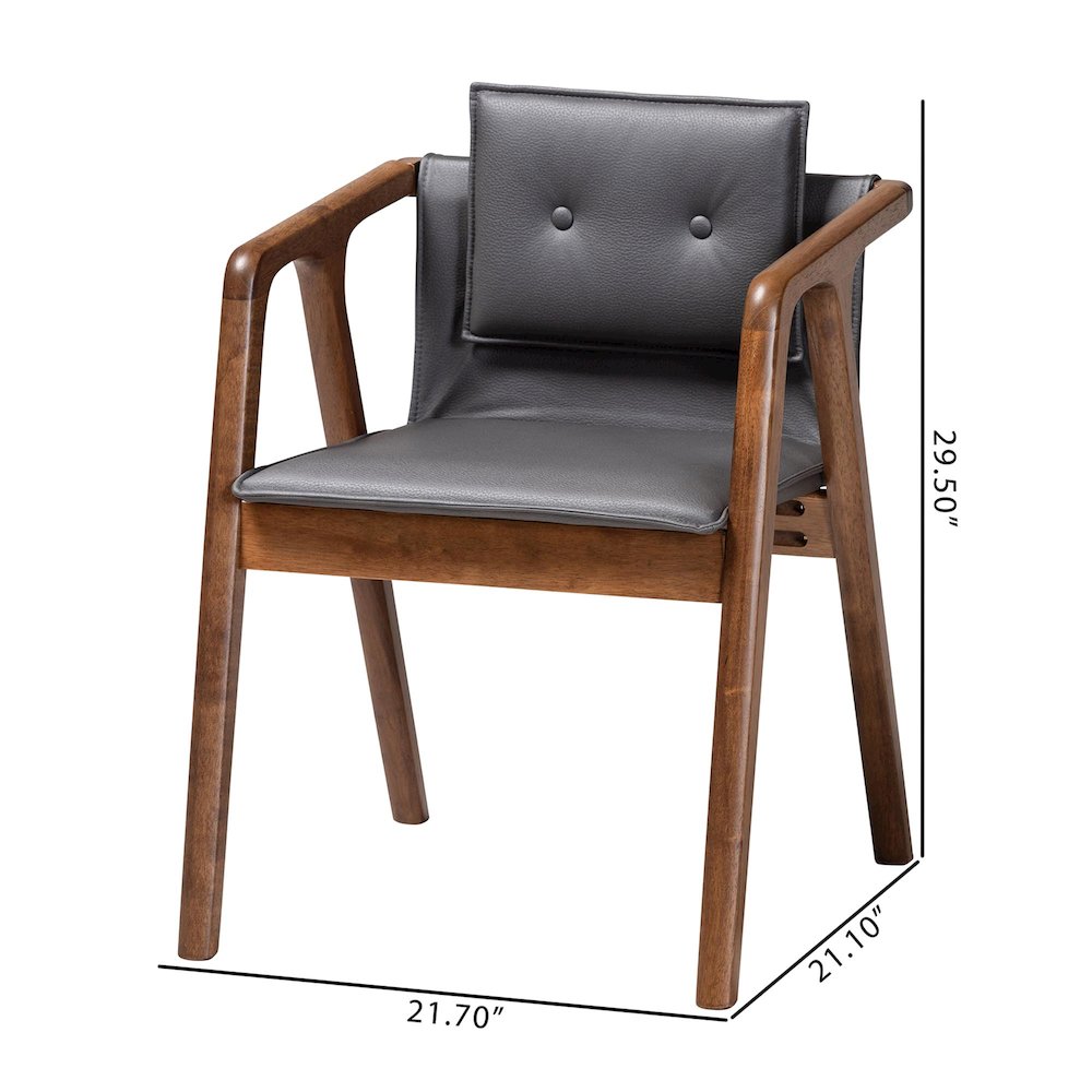 Marcena Modern Grey Imitation Leather and Walnut Brown 2-Piece Dining Chair Set
