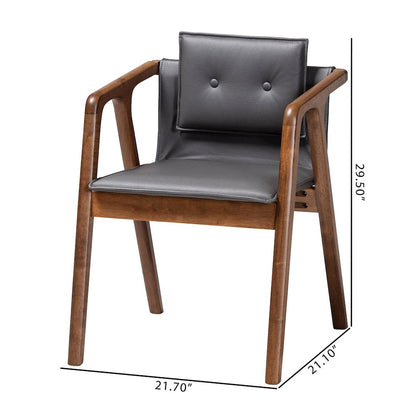 Marcena Modern Grey Imitation Leather and Walnut Brown 2-Piece Dining Chair Set