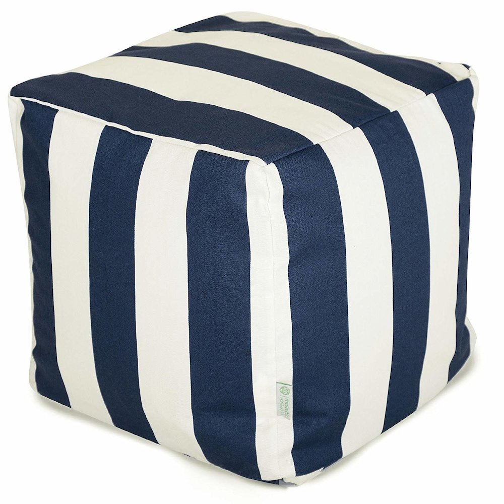 Majestic Home Goods Cube Pouf Vertical Stripe Navy