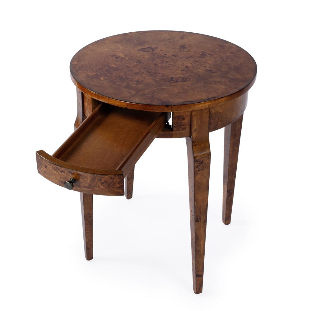 Archer 1 Drawer Burl Side Table, Light Brown