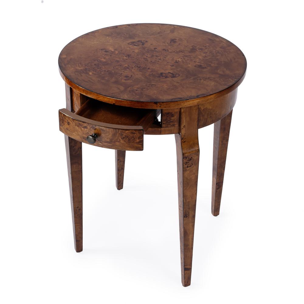 Archer 1 Drawer Burl Side Table, Light Brown