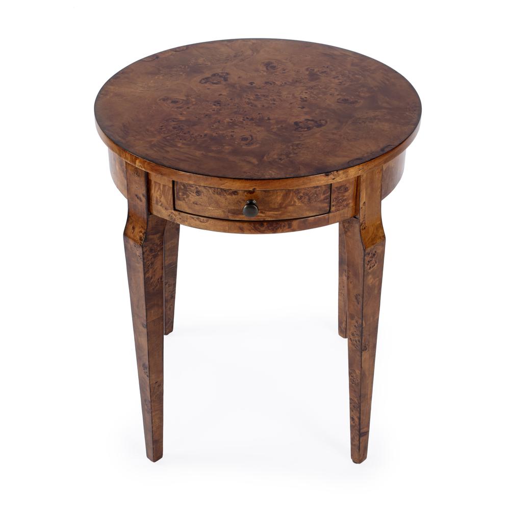 Archer 1 Drawer Burl Side Table, Light Brown