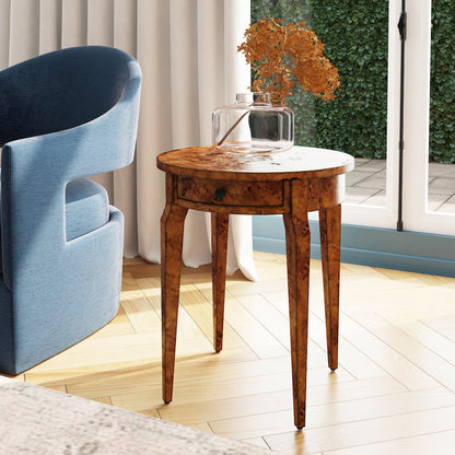 Archer 1 Drawer Burl Side Table, Light Brown