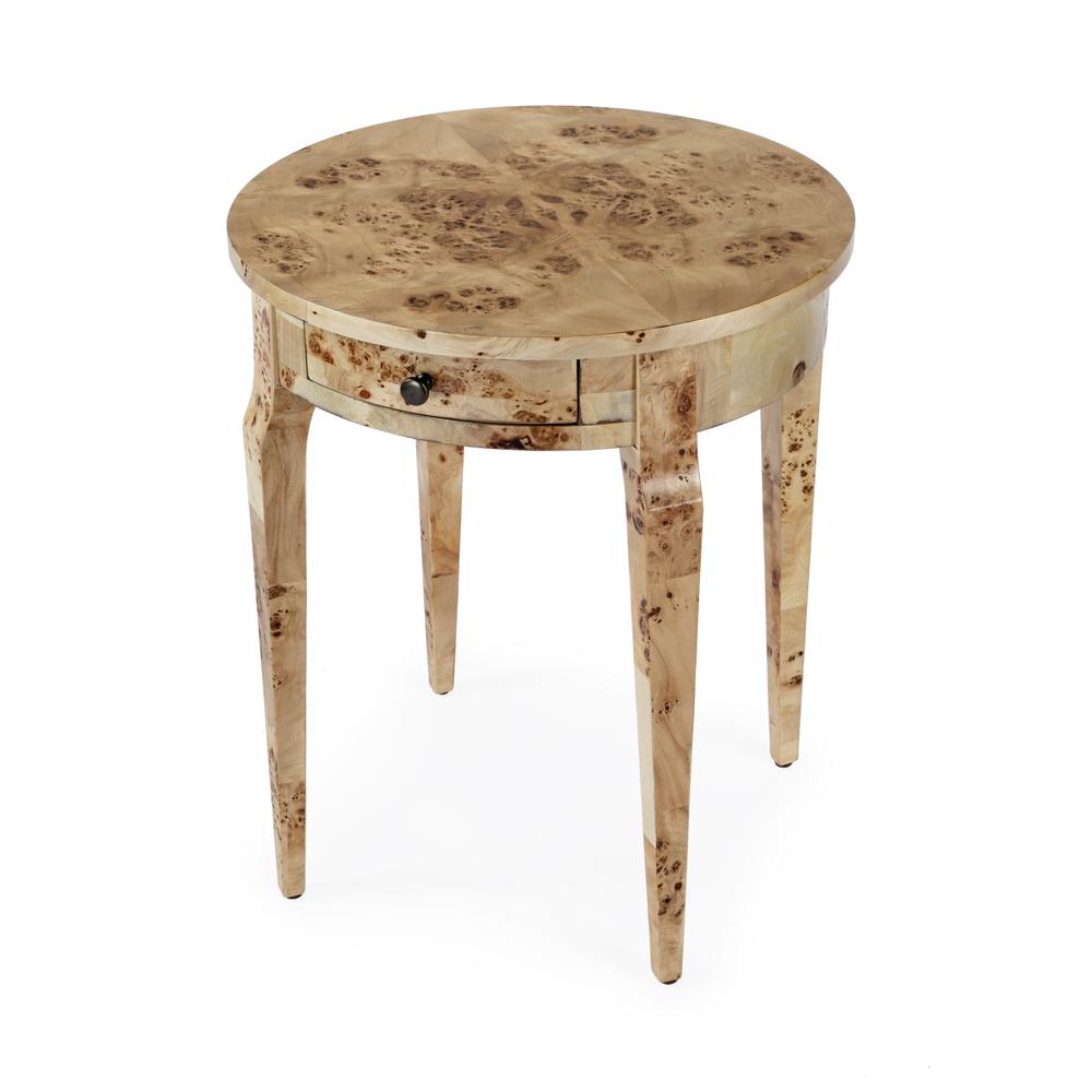 Archer 1 Drawer Burl  Side Table, Light Brown