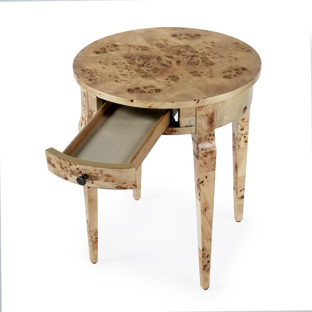 Archer 1 Drawer Burl  Side Table, Light Brown