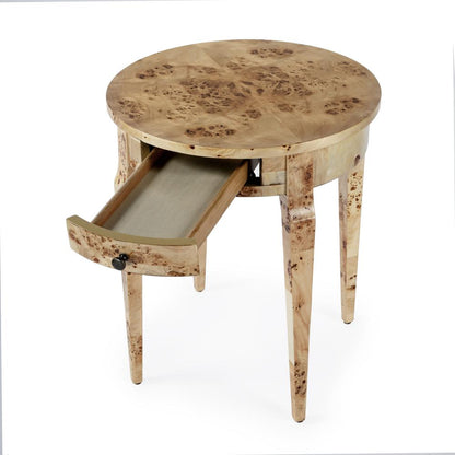 Archer 1 Drawer Burl  Side Table, Light Brown