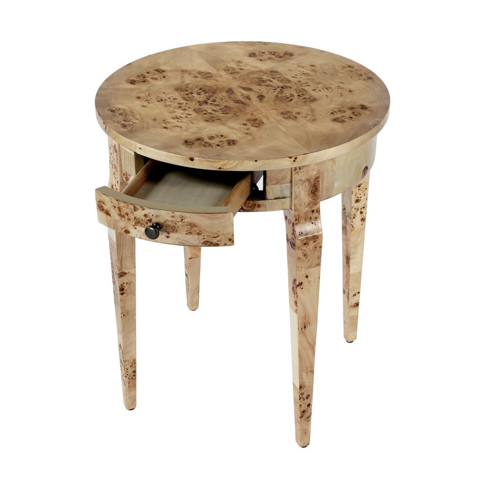 Archer 1 Drawer Burl  Side Table, Light Brown
