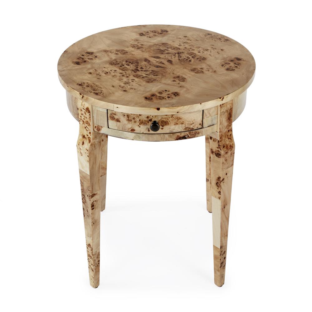 Archer 1 Drawer Burl  Side Table, Light Brown