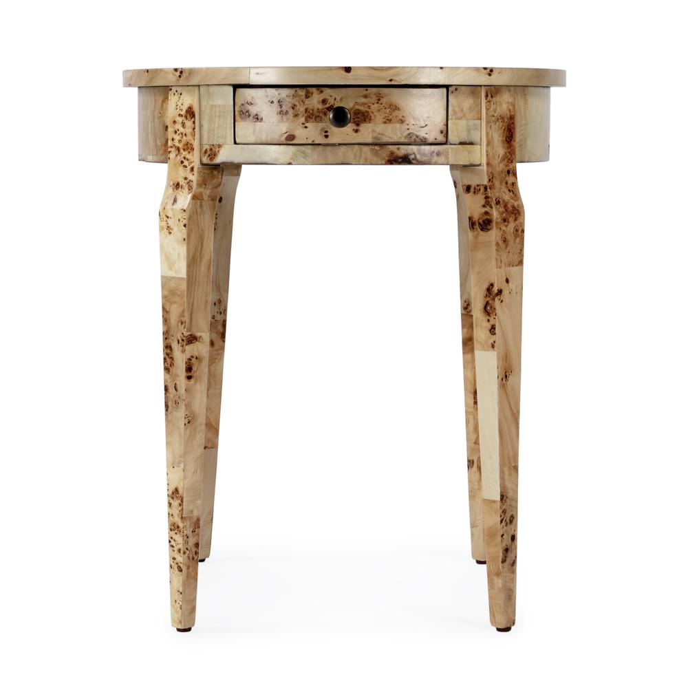 Archer 1 Drawer Burl  Side Table, Light Brown