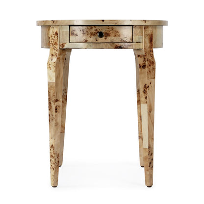 Archer 1 Drawer Burl  Side Table, Light Brown