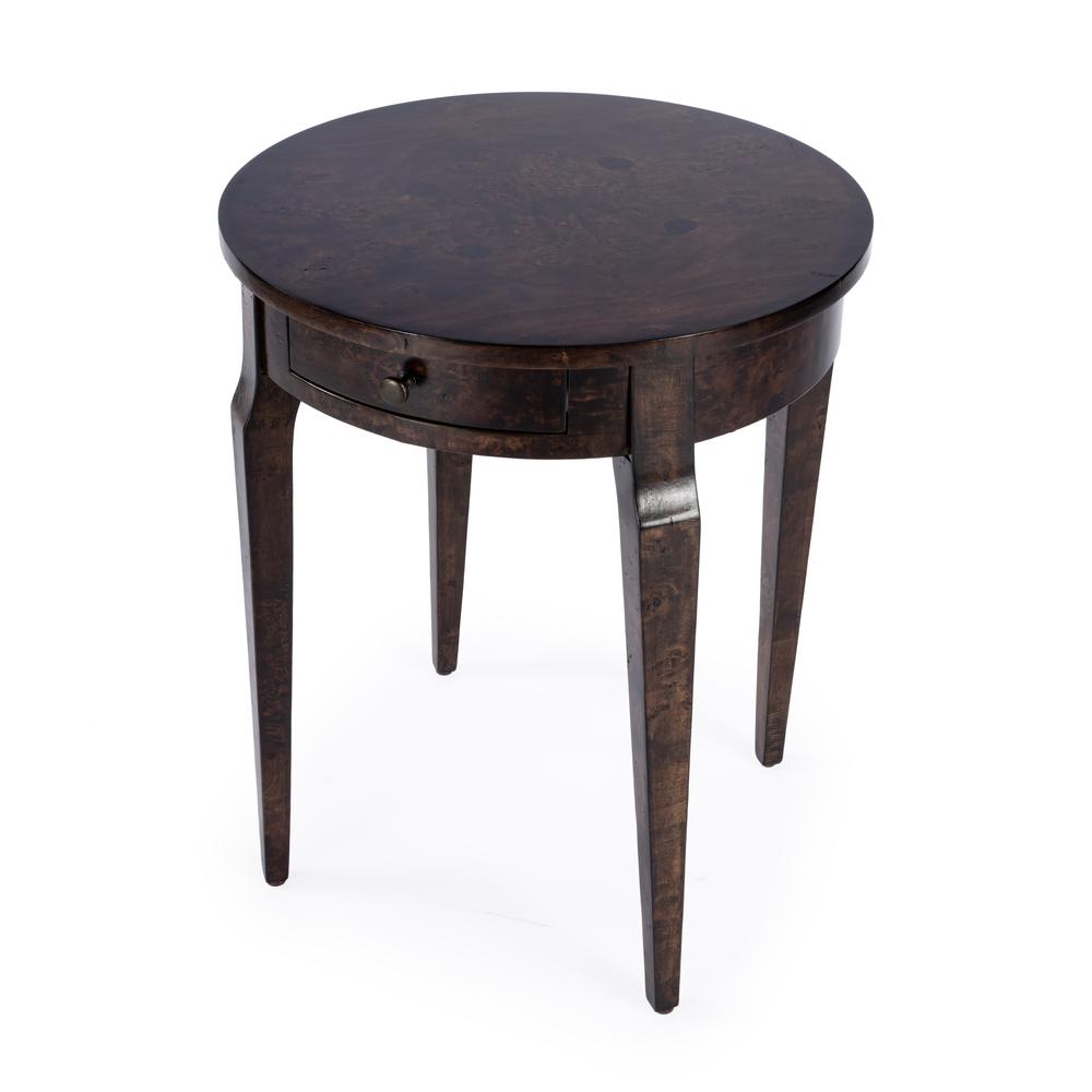 Archer 1 Drawer  Burl Side Table, Dark Brown