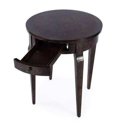 Archer 1 Drawer  Burl Side Table, Dark Brown