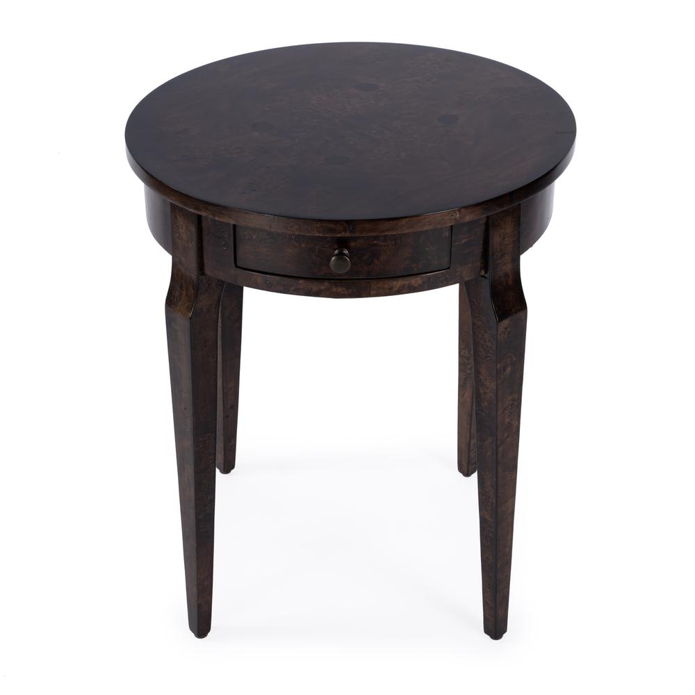 Archer 1 Drawer  Burl Side Table, Dark Brown