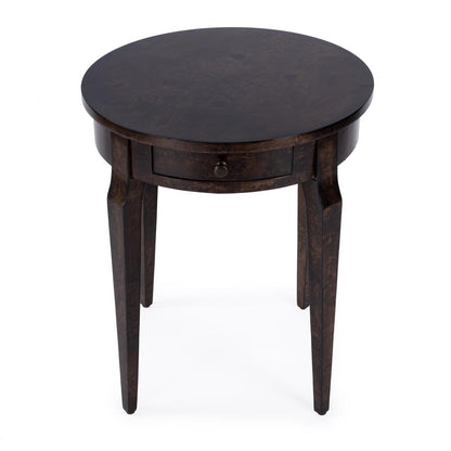 Archer 1 Drawer  Burl Side Table, Dark Brown