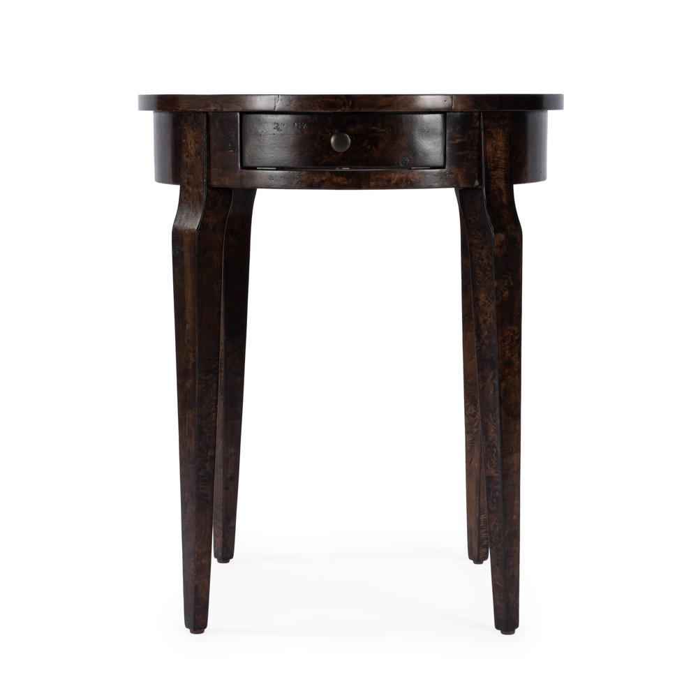Archer 1 Drawer  Burl Side Table, Dark Brown