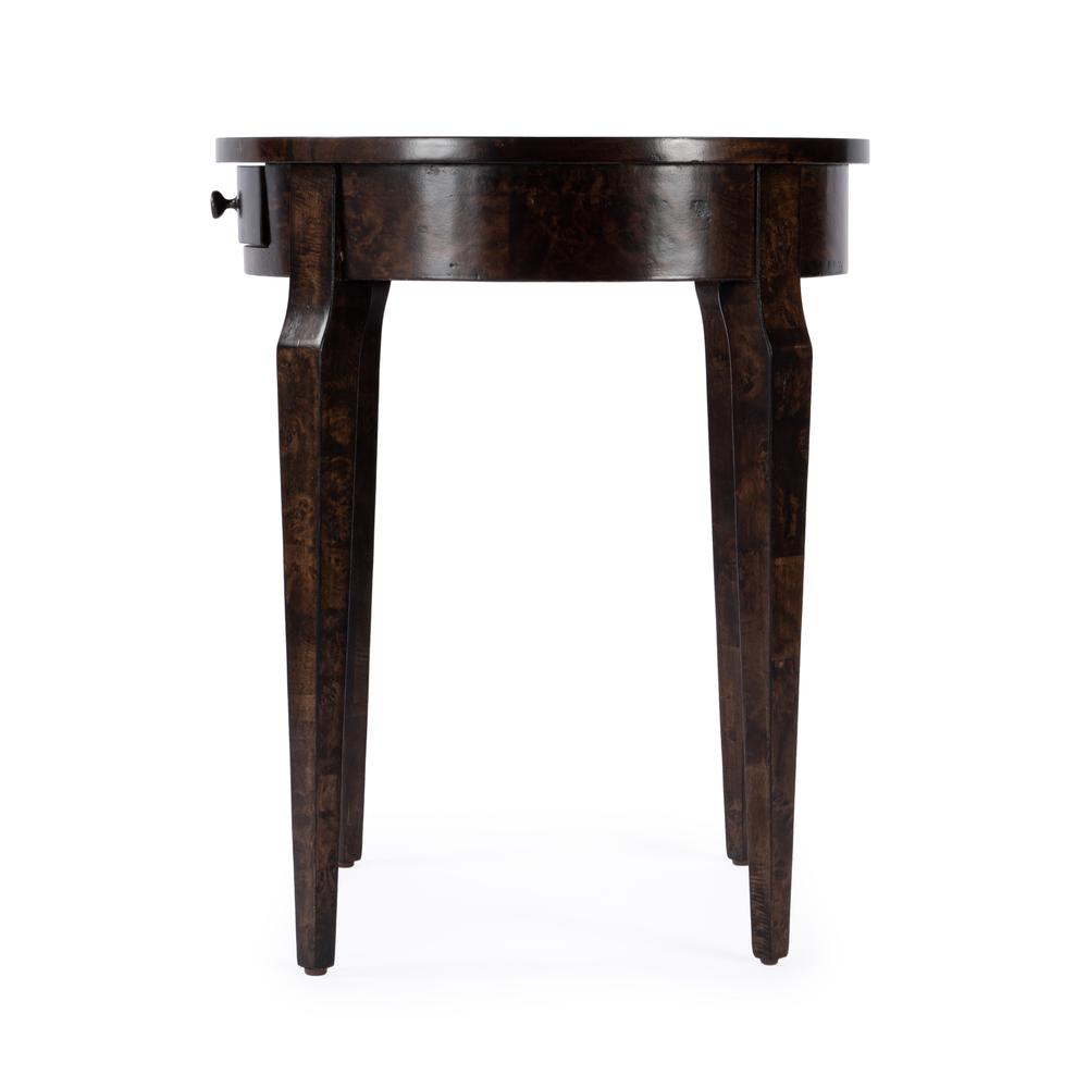 Archer 1 Drawer  Burl Side Table, Dark Brown