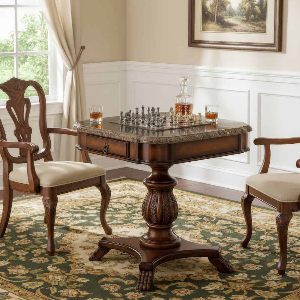 Carlyle Fossil Stone Game Table, Multi-Color