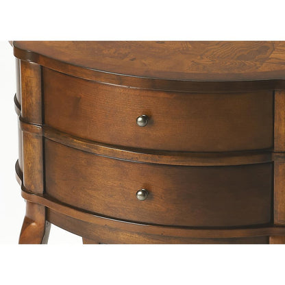 Jarvis Oval 2-Drawer Side Table, Medium Brown