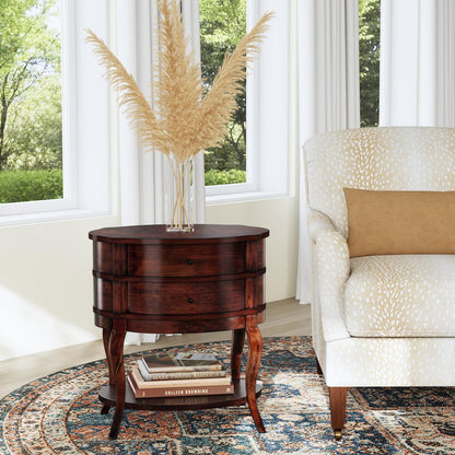 Jarvis Oval 2-Drawer Side Table, Medium Brown