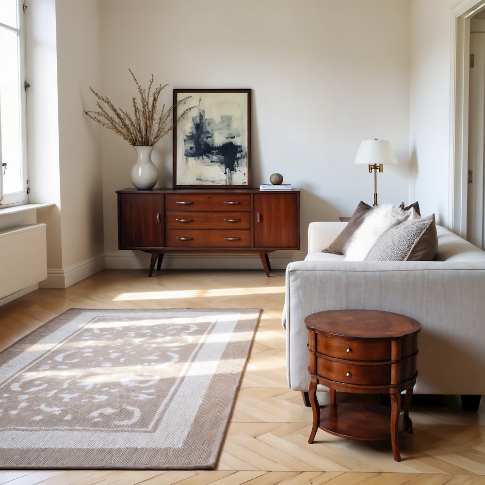 Modern Oval Side Table with Drawers - Wooden Accent Table for Living Room