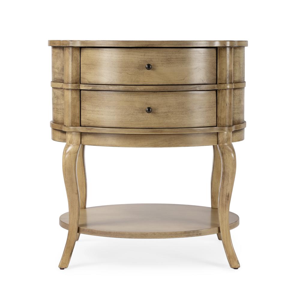 Jarvis Oval 2-Drawer Side Table, Beige