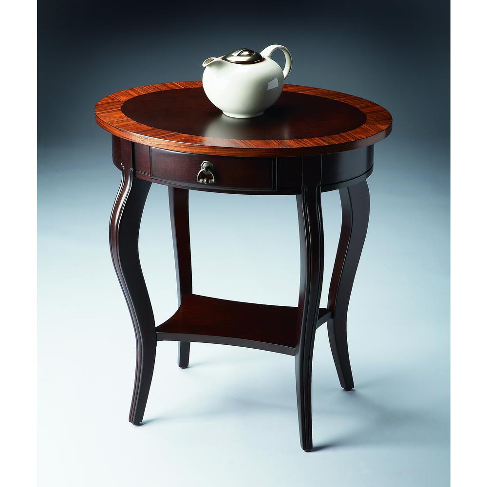 Jeanette Nouveau Oval Side Table, Dark Brown