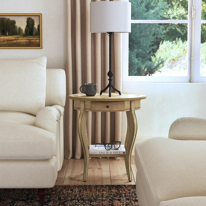 Jeanette Oval Wood Side Table, Beige