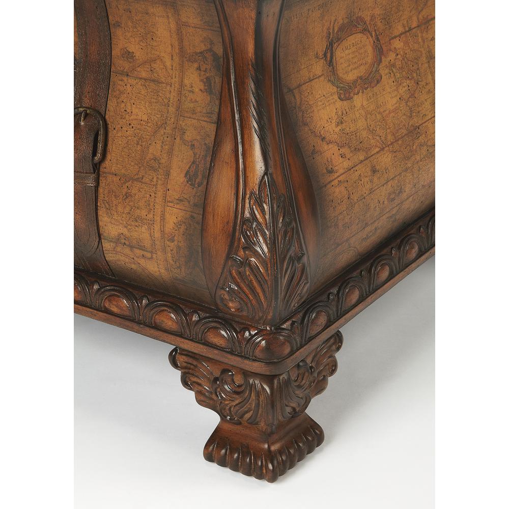 Vasco Bombe Old World Map Trunk Table, Light Brown