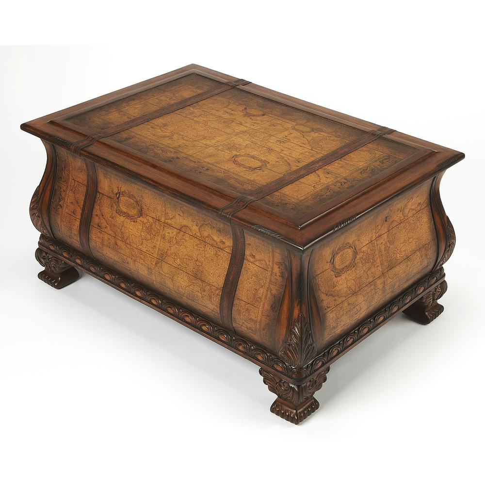Vasco Bombe Old World Map Trunk Table, Light Brown
