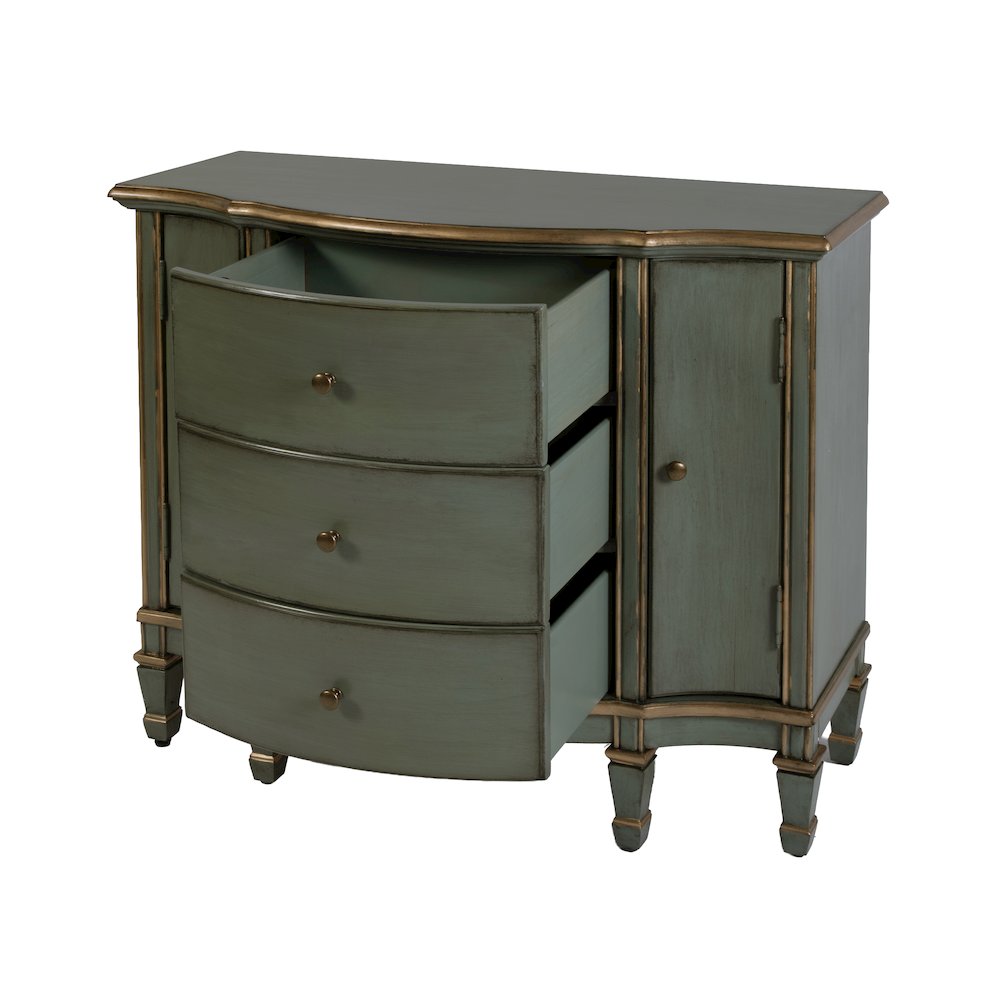 Sheffield 40 in. W Demilune Wood 3 Drawer 2 Door Accent Cabinet, Pastel Green
