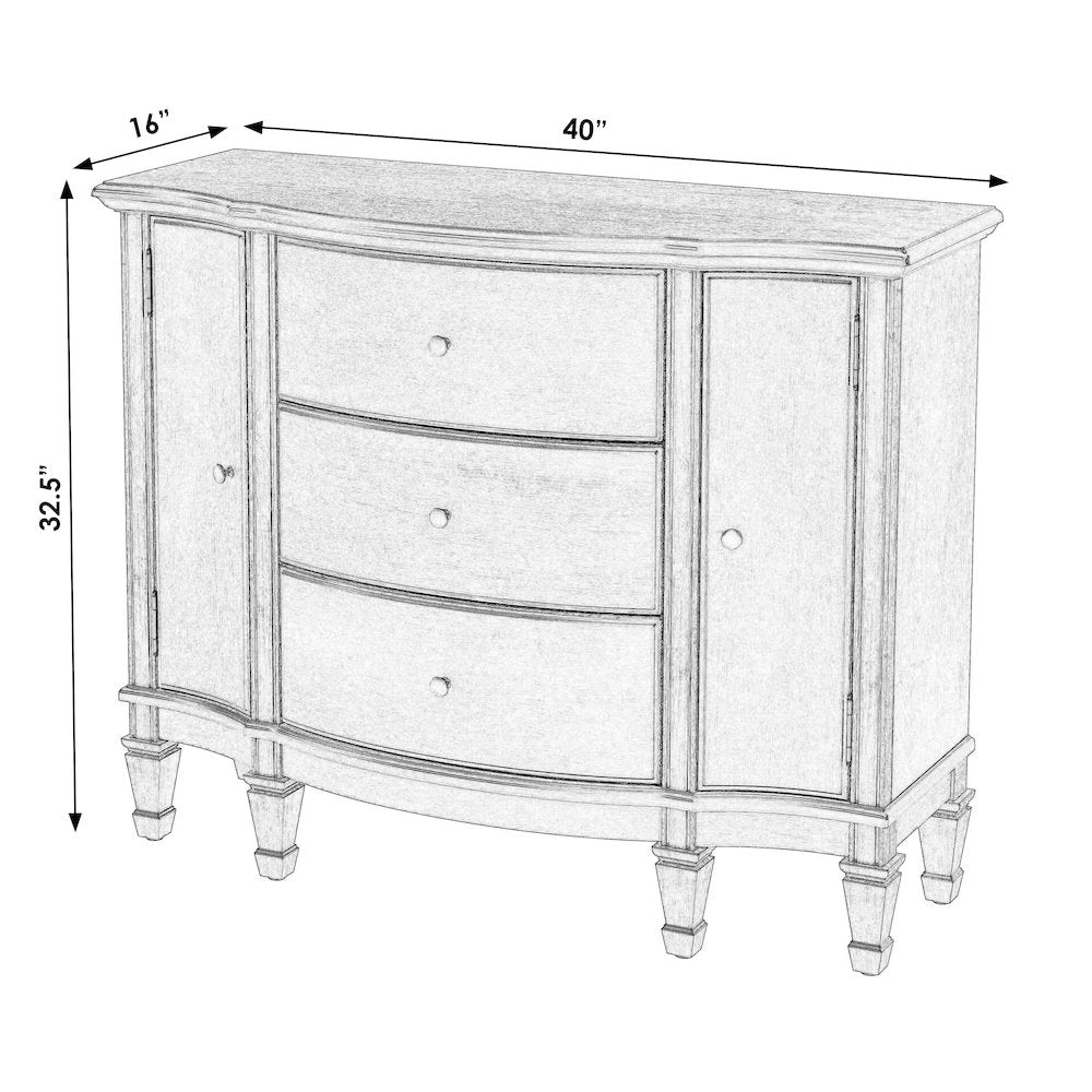 Sheffield 40 in. W Demilune Wood 3 Drawer 2 Door Accent Cabinet, Pastel Green