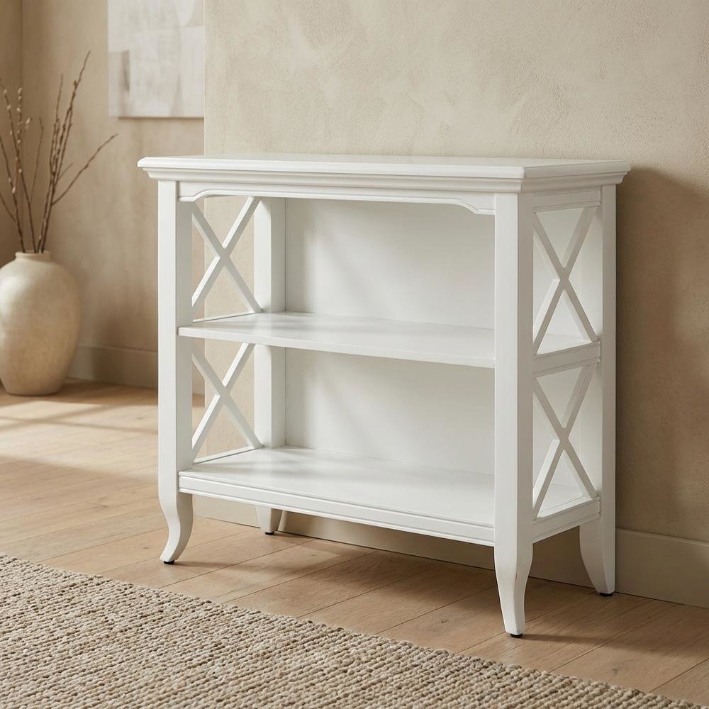 Low Bookcase with Storage, Transitional Wood Shelving Unit for Living Room