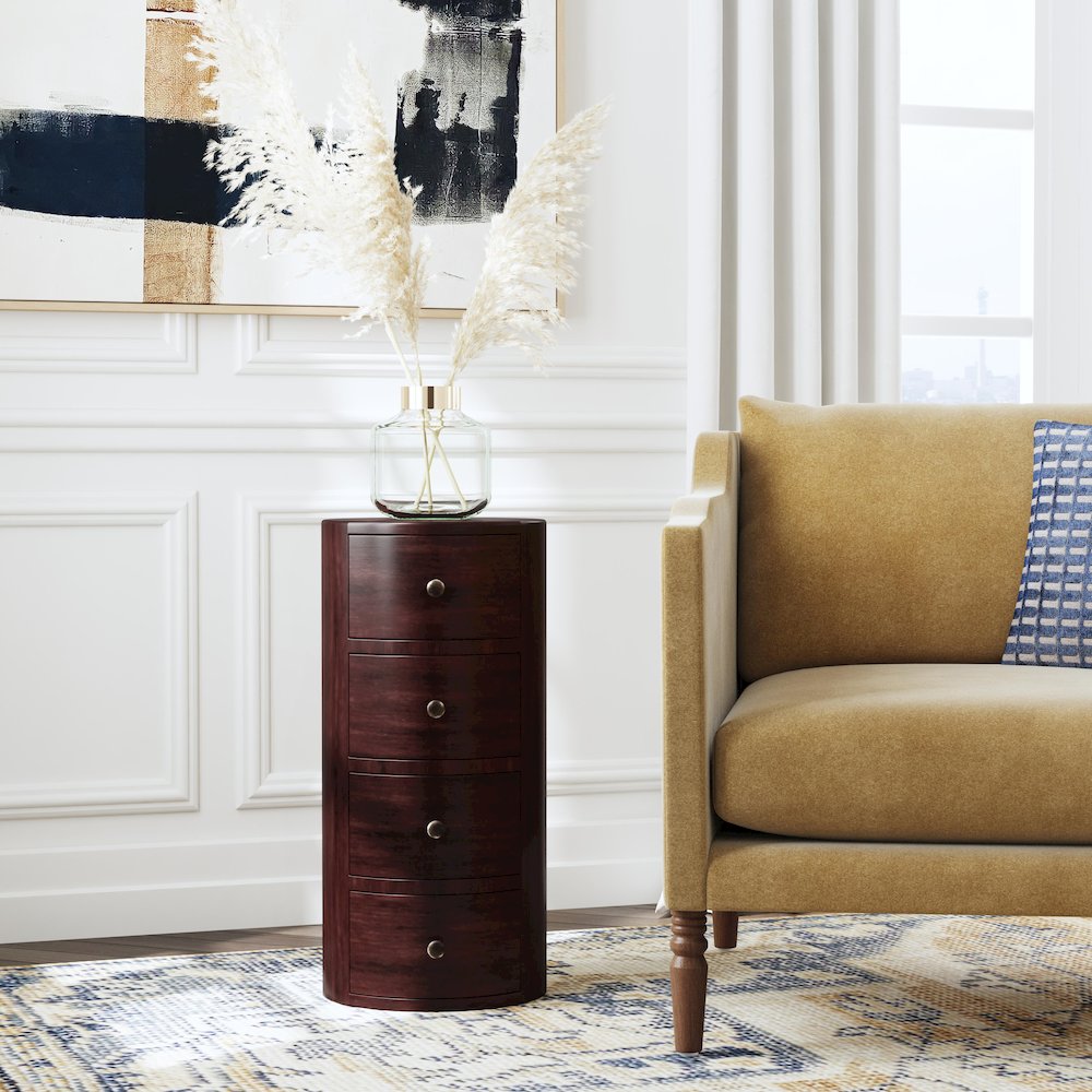 Liam Solid Wood End Table with Storage, Medium Brown