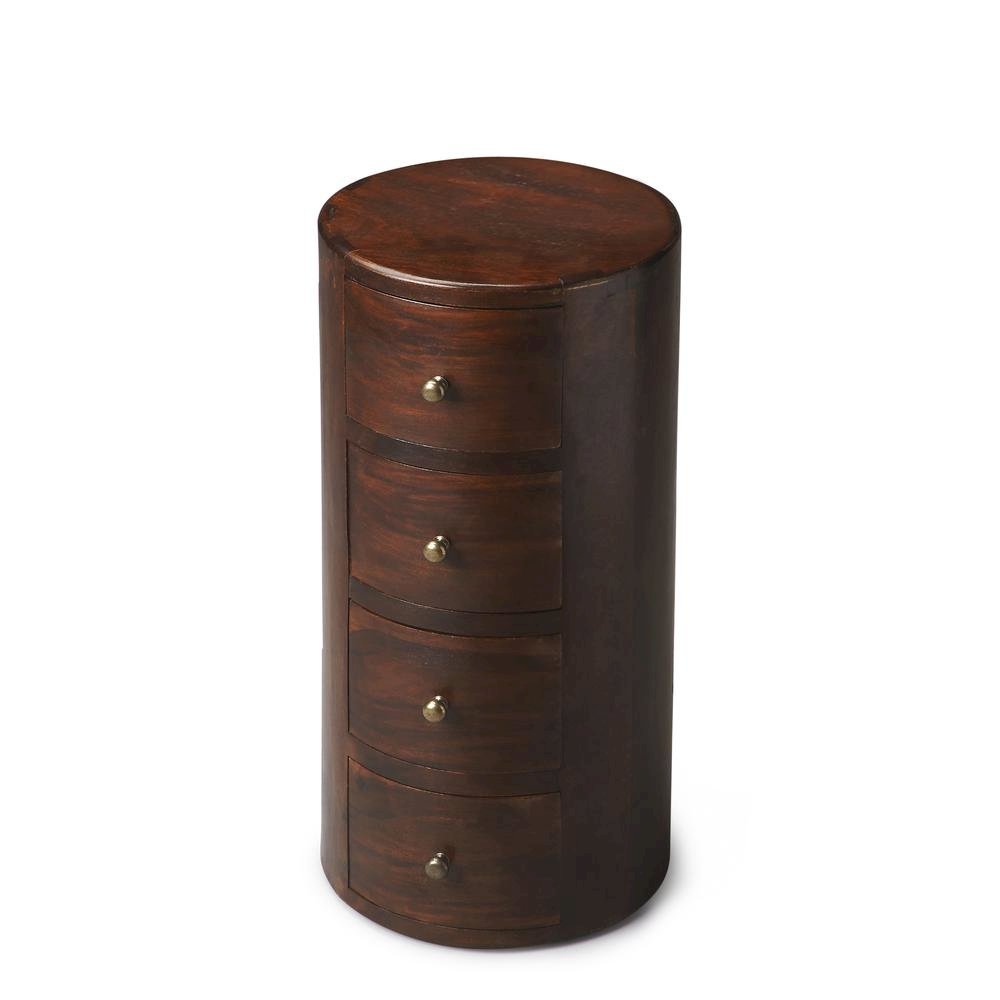 Round End Table with Storage – Side Table with Drawer in Brown Wood